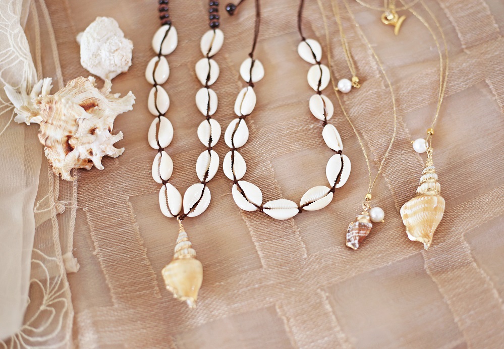 bohemian jewelry with cowrie shells