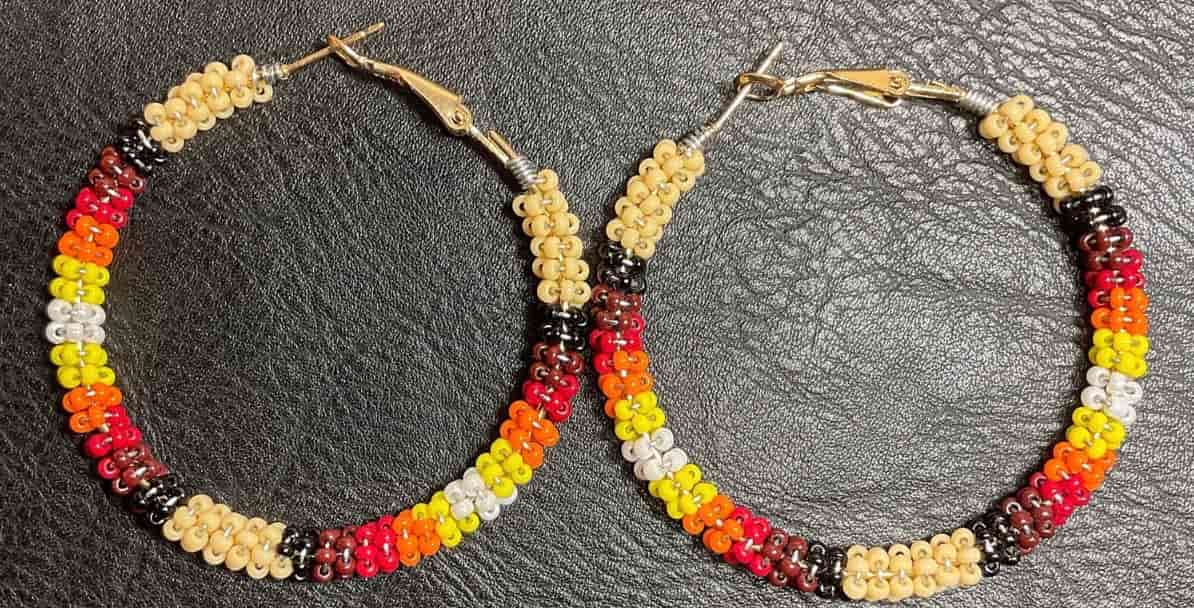 embroided and beaded hoop earring