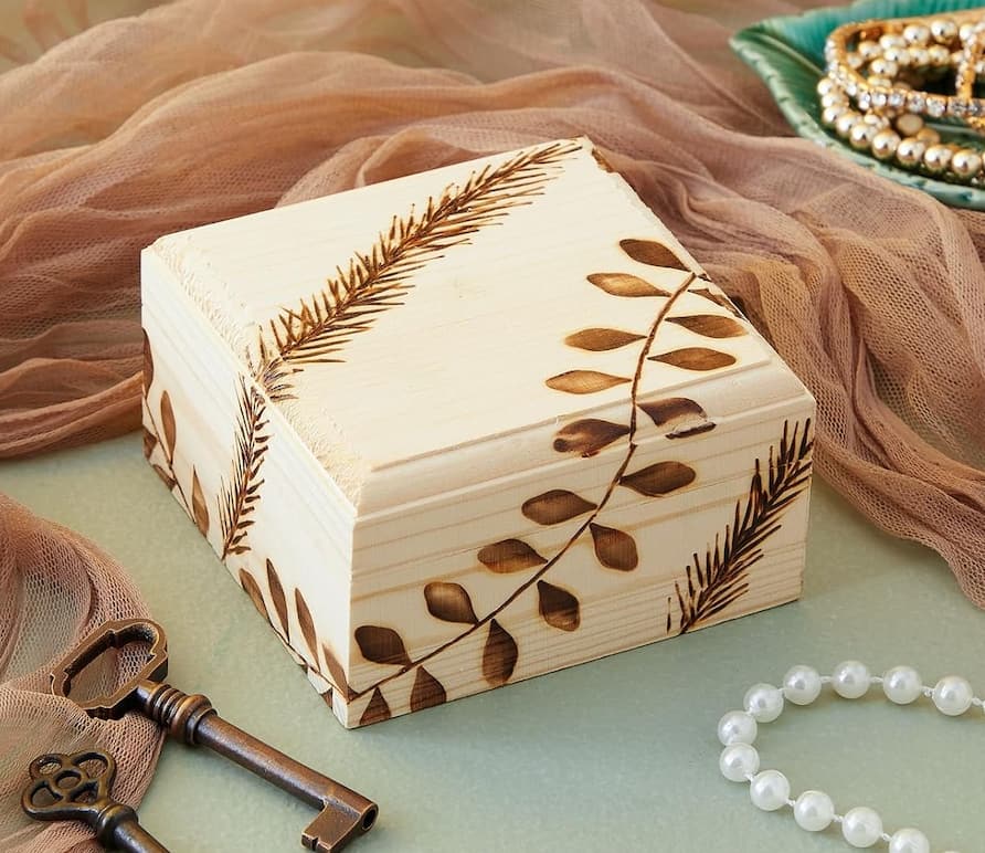 jewelry box with wood burned design