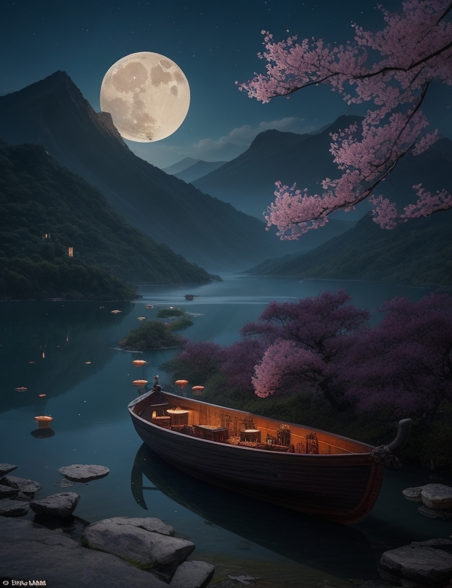 月夜泛湖