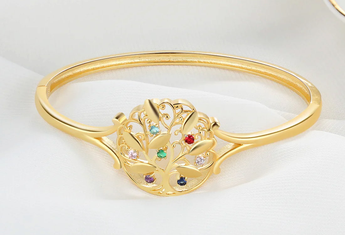 birthstone accented family tree bangle