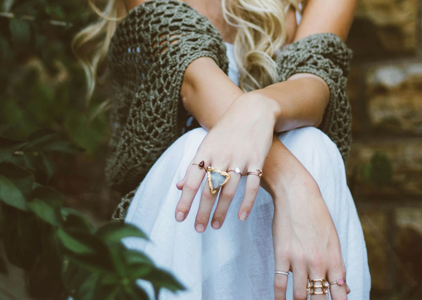 woman wearing copper rings